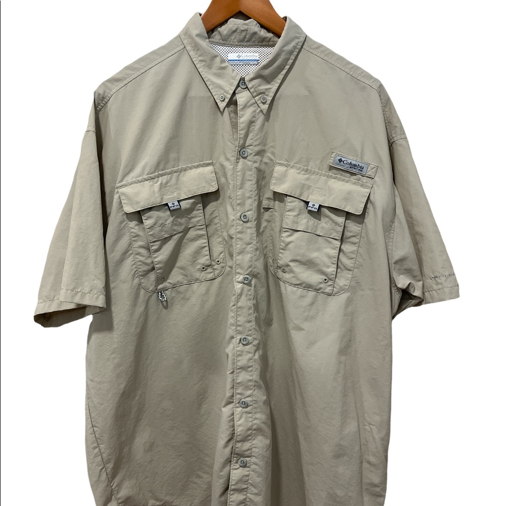 Columbia PFG Omni shade Fishing Shirt‎ Men Size Xl Vented Short Sleeve Tan Beige